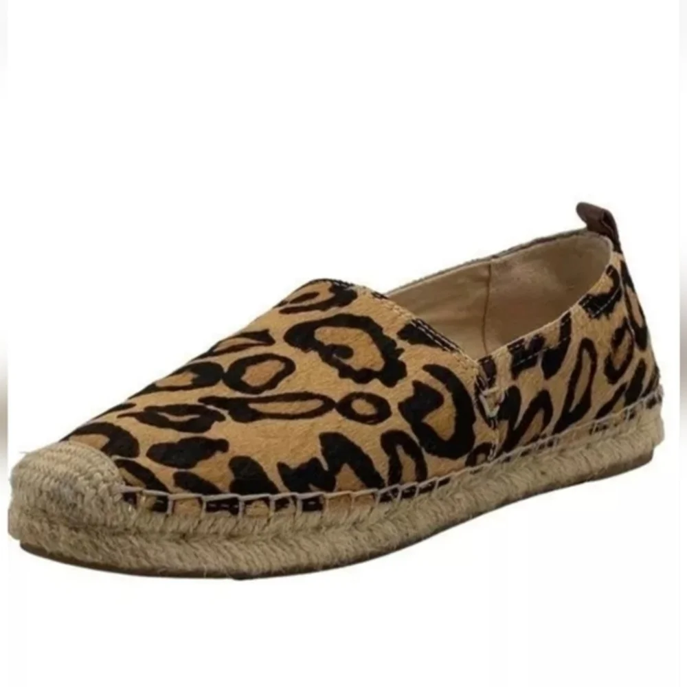 Sam Edelman Khloe Animal Print Fur Hide Flat Jute Sole Espadrille Shoes Size 8.5